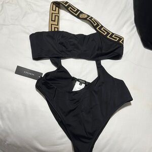Versace Black and Gold One-Piece Swimwear with Asymmetrical Design